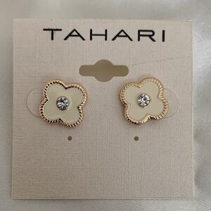 Tahari Gold and White Floral Earrings